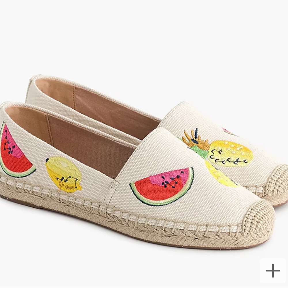 J Crew Embroidered Canvas Espadrille Fruit Salad Flats NWOB Size 8